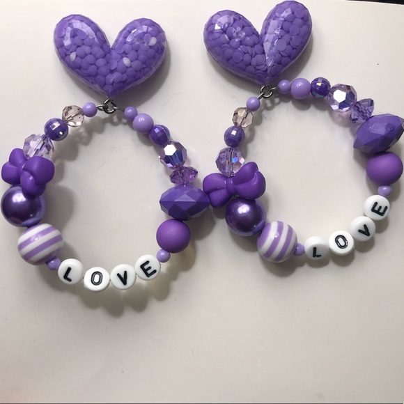 nice vs naughty Jewelry - Valentine’s Purple Heart love letters earrings